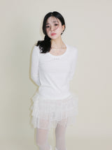 オープンスタッド Uネック ラウンドロング-sleeved T-shirt