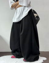 STRING FRONT SIDE PINTUCK BALLOON LONG PANTS🤍🖤🩶2SIZE 3COLOR