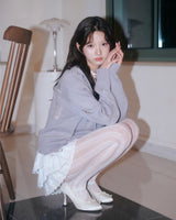 Bloom emblem demage Knit Cardigan