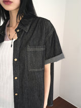 パズルパークデニム半袖南シャツ/Puzzle Boxy Denim Short Sleeve Southern Shirt