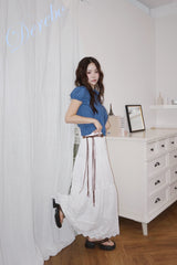 Cotton Punching Banded Waist Long Skirt