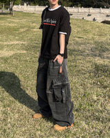 Lace Buckle Wide Cargo Denim