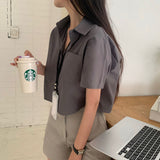 [BELLIDE MADE] Standard semi-cropped short-sleeved shirt & blouse