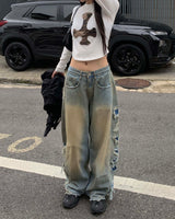 Side vintage denim pants