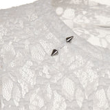 8287 Pierced Sheer Lace Long Sleeve Top (White)