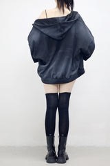 (Unisex) Wind Embroidery Dirty Hooded Zip-Up