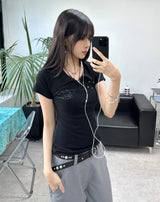 Lasso Eyelet Lettering Collar Tee