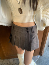Wrap Check Pleated Mini Skirt