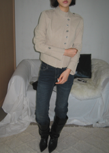 Gashu Napoleon-style buttoned semi-high neck transitional autumn jacket
