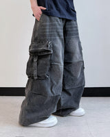 Lace Buckle Wide Cargo Denim