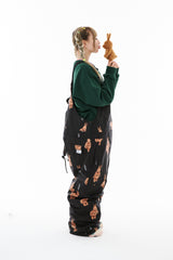 CARGO POCKET WIDE BIB PANTS 3D BEAR RABBIT BLACK