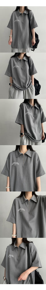 Mari Collar Semi-Zipup Short Sleeve T-shirt