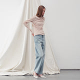 SHIRRING DRAPE LONG SLEEVE TOP BEIGE