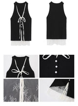 ブラックレースレイヤードベストスリーブレストップ