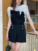Nilo Tie Color Matching Drape Blouse