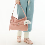 [SET] Medium Suede Buckle Hobo Shoulder Cross Bag _ Pink
