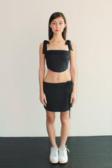 RIBBON PIN STRIPE LOW WAIST WRAP MINI SKIRT / BLACK