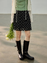 Dot ruffle flare mini skirt