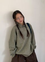 Huble Color Button Wool Collar Over Knit