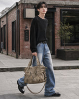 (UNISEX) Diagonal Zip Leather Tote Bag
