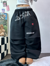 ハートタトゥー💕🖤ピンタックワイドパラシュートジョガーパンツ 🤍🖤🩷3カラー