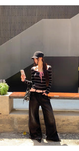 ピンクストライプ長袖Tシャツ