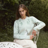 CAMEL CASHMERE FLOWER CARDIGAN - PASTEL MINT GREEN