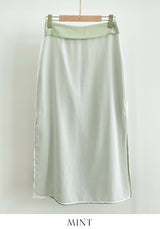 Color Matching Layered Slit Long Skirt