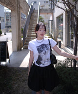 キトゥンハーフトーンTシャツ_ホワイト