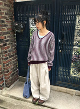 26FW★ [BAONHAUS] Sevnin Stripe V-Neck Knit