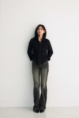 ELISE TIE SHIRRING SHIRT / BLACK