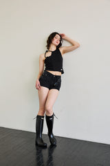 BEBE UNBALANCE SLEEVELESS TOP / BLACK