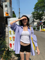 Blue check turban pocket loose fit shirt