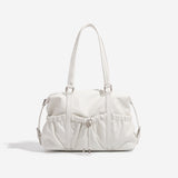 Vintage Multi-Pocket Shirred Boston Shoulder Bag