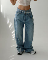Lace to Buckle Light Blue Wide Pants