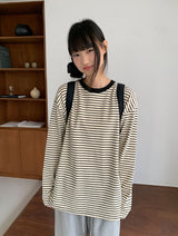 [unisex] Kemppa Stripe Over Round Long Sleeve Tee