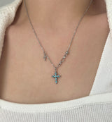 sif color twin cross turquoise vertical double ball short long layered gemstone necklace