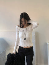Luna Skin Off-Shoulder Cable Slim-Fit Knit