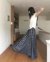 Curry Checkered Color Long Skirt