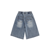 Salt Washed Damage Denim Half Pants - 2COLOR