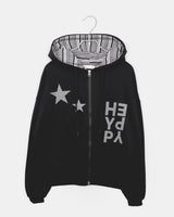 Sking Star Print Stripe Colorblock Loose Fit Hoodie Zip-Up
