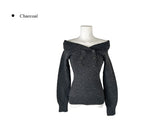 Knots Double Button Off-Shoulder Slim Knit