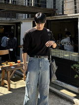 ワッフルダイアゴナルボタンクロップロングスリーブTシャツ