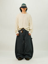 PU Double Knee Carpenter Wide Pants