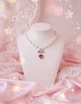 [ジェニーパーク Necklace] ローズピンクハートアンドリボン パールチョーカーネックレス