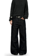 Raw Denim Black Wide Leg Jeans