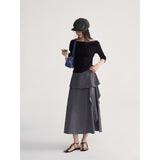 Soft ruffle striped asymmetrical flare skirt