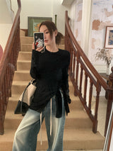Side strap soft long-sleeve t-shirt