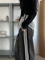 2WAYレースワイドデニムトレーニングバンディングロングパンツ (2 colors)