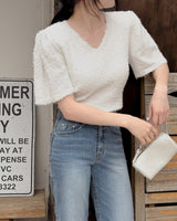 Minty V-neck short-sleeved knitwear